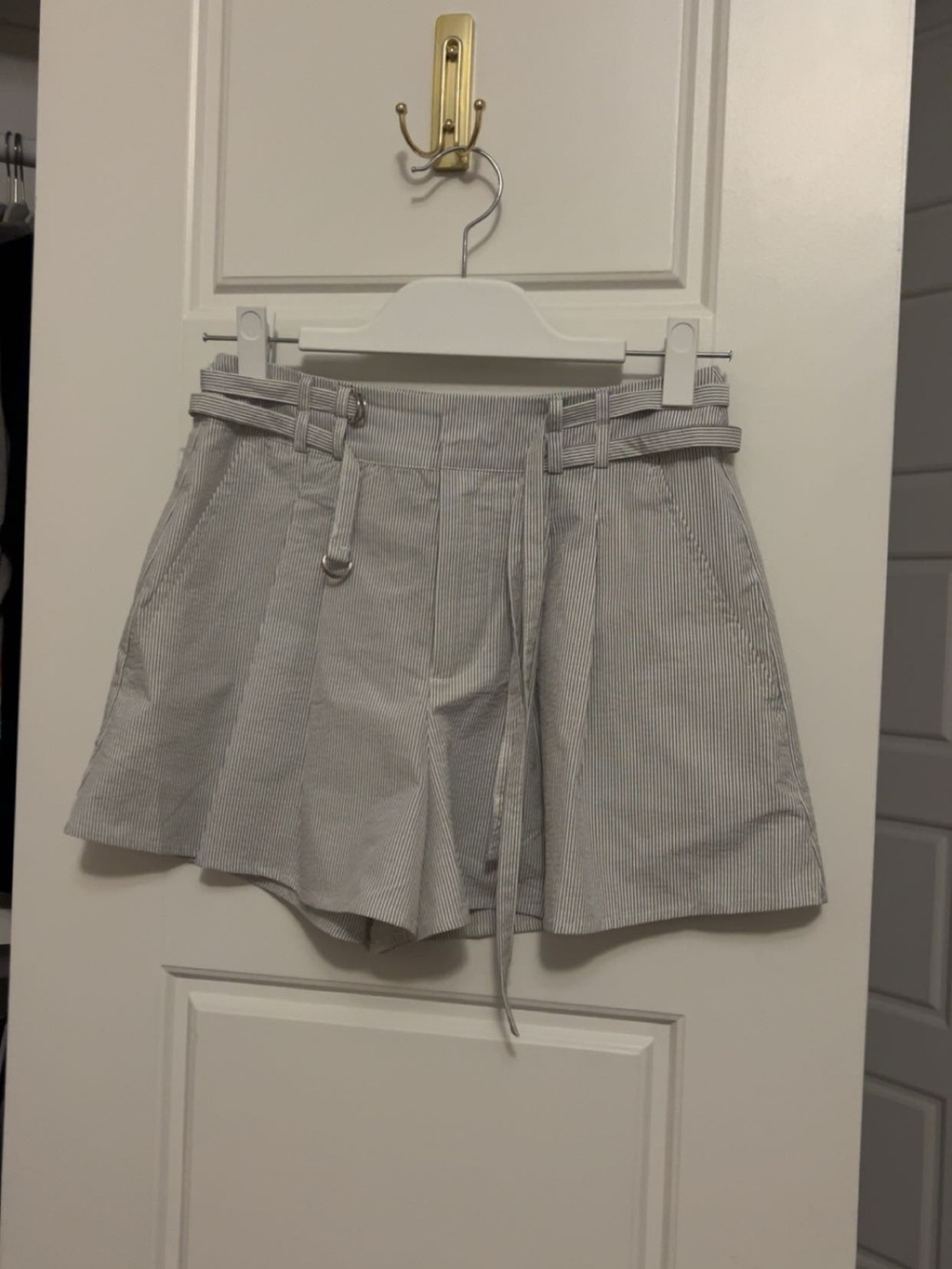 Forever 21 Light Gray Pinstripe High-Waist Belted Shorts